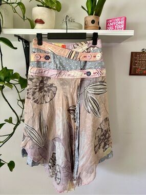 Boho Floral Pastel Wrap Skirt - Pink & Gray